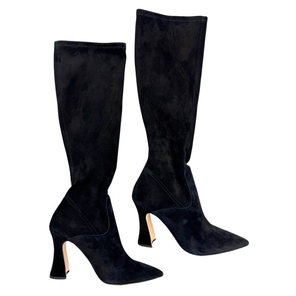 Coach Cece Black Suede Tall Boot in Box Womens 7.5 Pull-On Knee High Logo - Picture 3 of 9